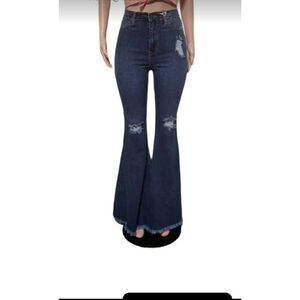 Hammer jeans women high rise distress raw hem flare pants S, M,L